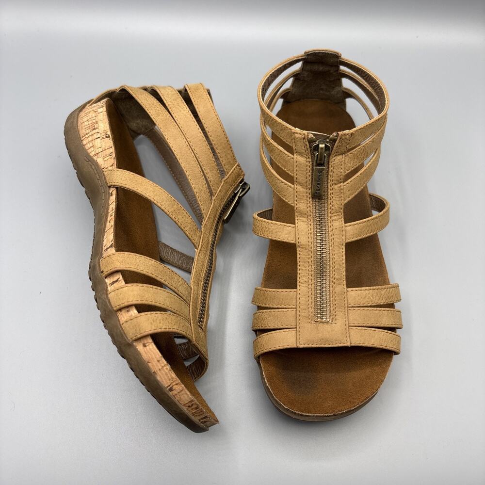 Bearpaw Layla II Sandals Size 8 Brown Tan Vegan Gladiator Ankle Zipper Fisherman